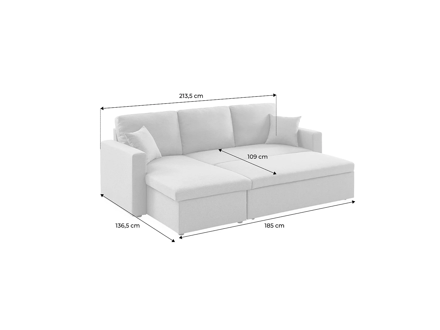 Divano letto compatto in tessuto, 3 posti, grigio scuro