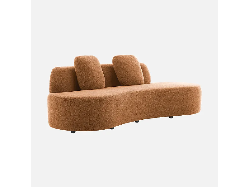 Canapé virgule 3 places en tissu bouclette camel forme organique - WAVE L 232 x P 97 x H 68cm