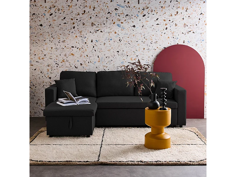 Sofá cama esquinero de 3 plazas negro