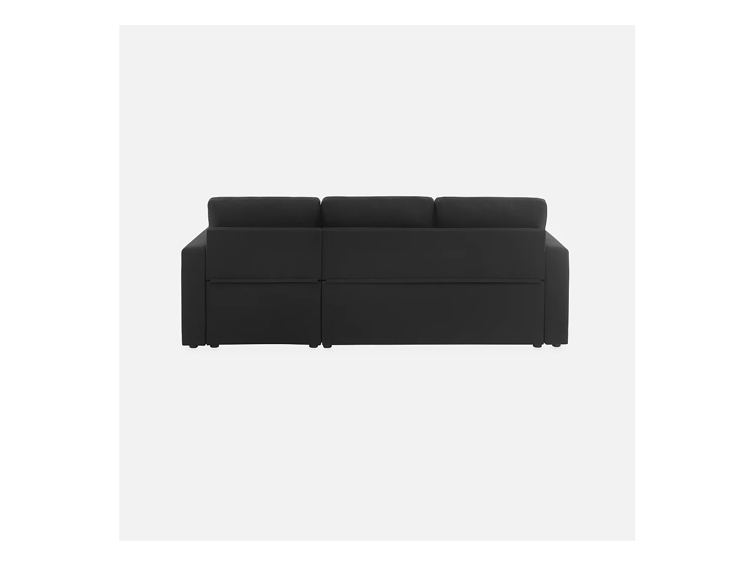 Canapé d'angle SMILE convertible réversible compact 3 places en tissu noir. L 213.5 x P 136.5 x H 83cm. avec coffre de rangement