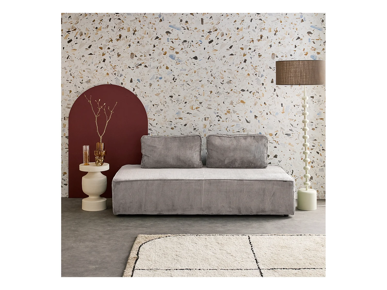 Sofá modular de pana, 2 plazas gris claro