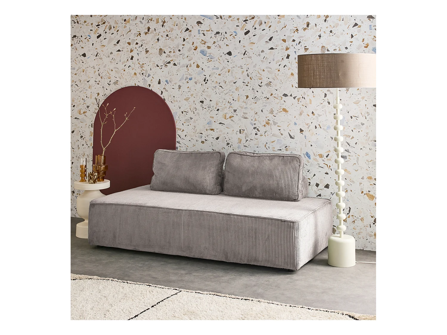 Sofá modular de pana, 2 plazas gris claro