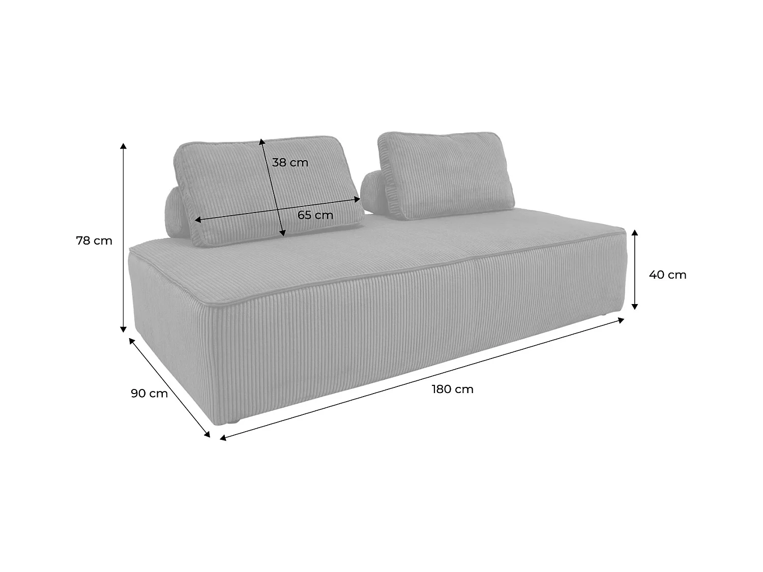 Sofá modular de pana, 2 plazas gris claro