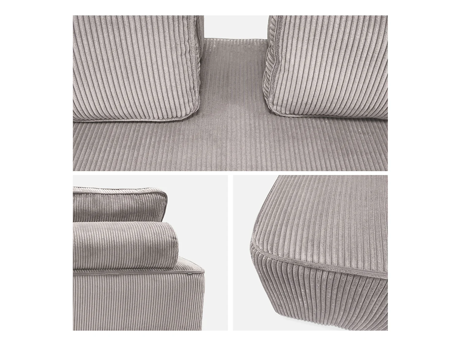 Chauffeuse 2 places pour canapé modulable velours côtelé gris clair