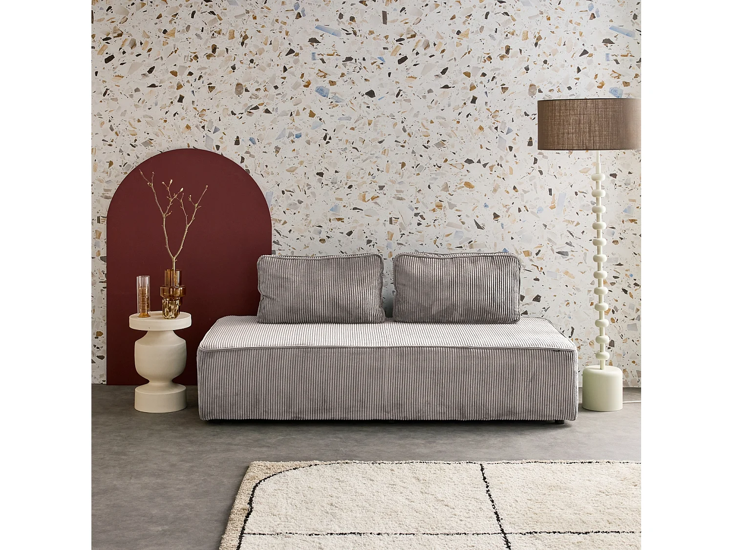 Divano modulare velluto, 2 posti, grigio chiaro