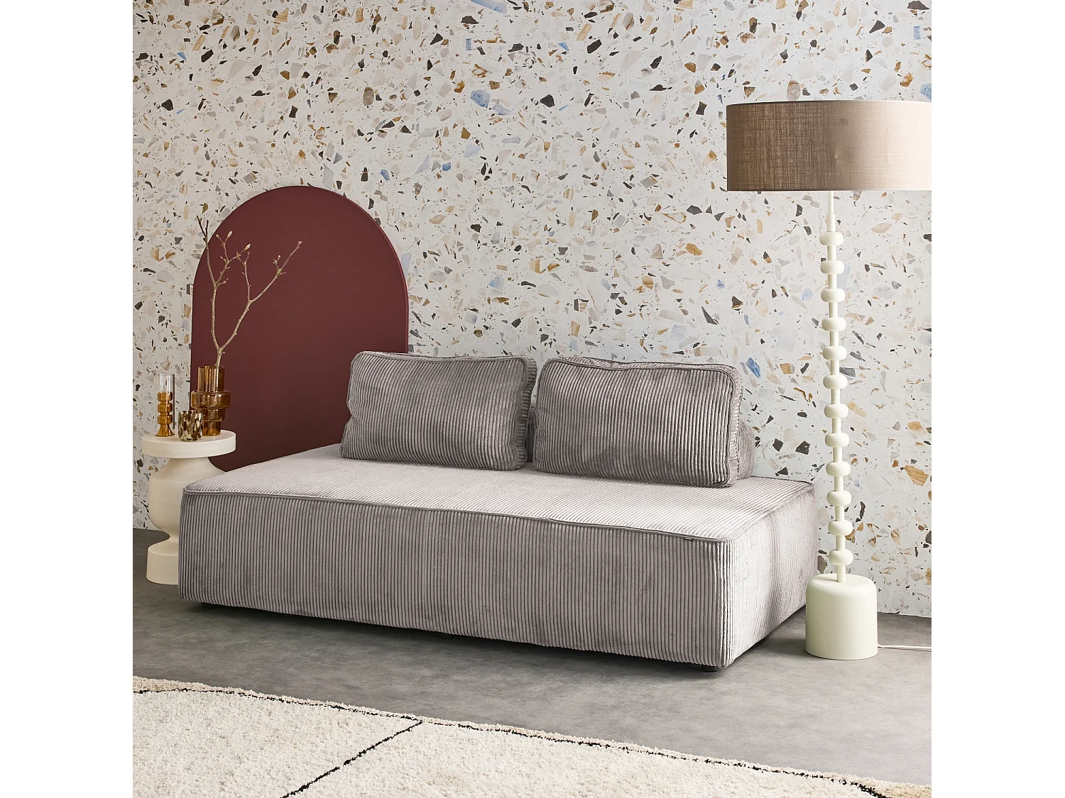 Divano modulare velluto, 2 posti, grigio chiaro