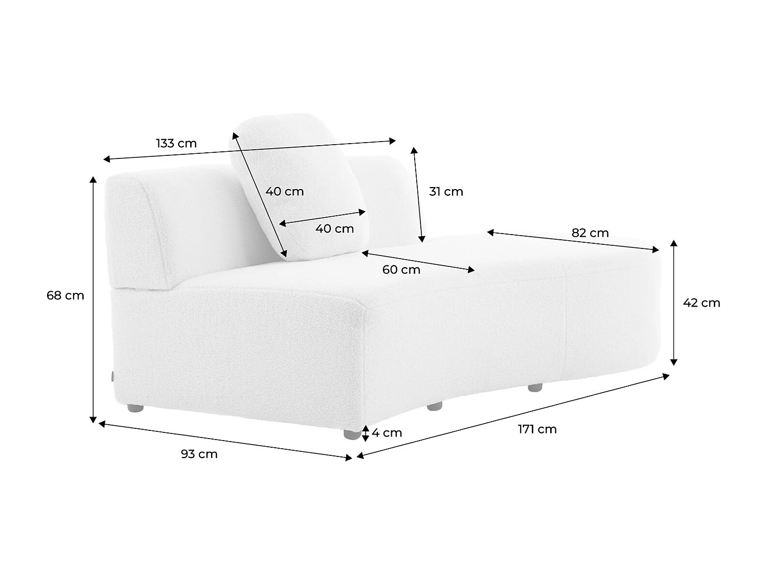 Divano virgola organico 2-3 posti bouclé, crema
