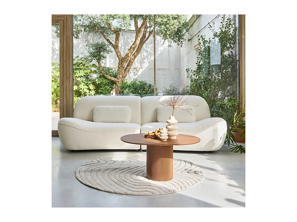 Divano in tessuto bouclé, 3 posti, crema