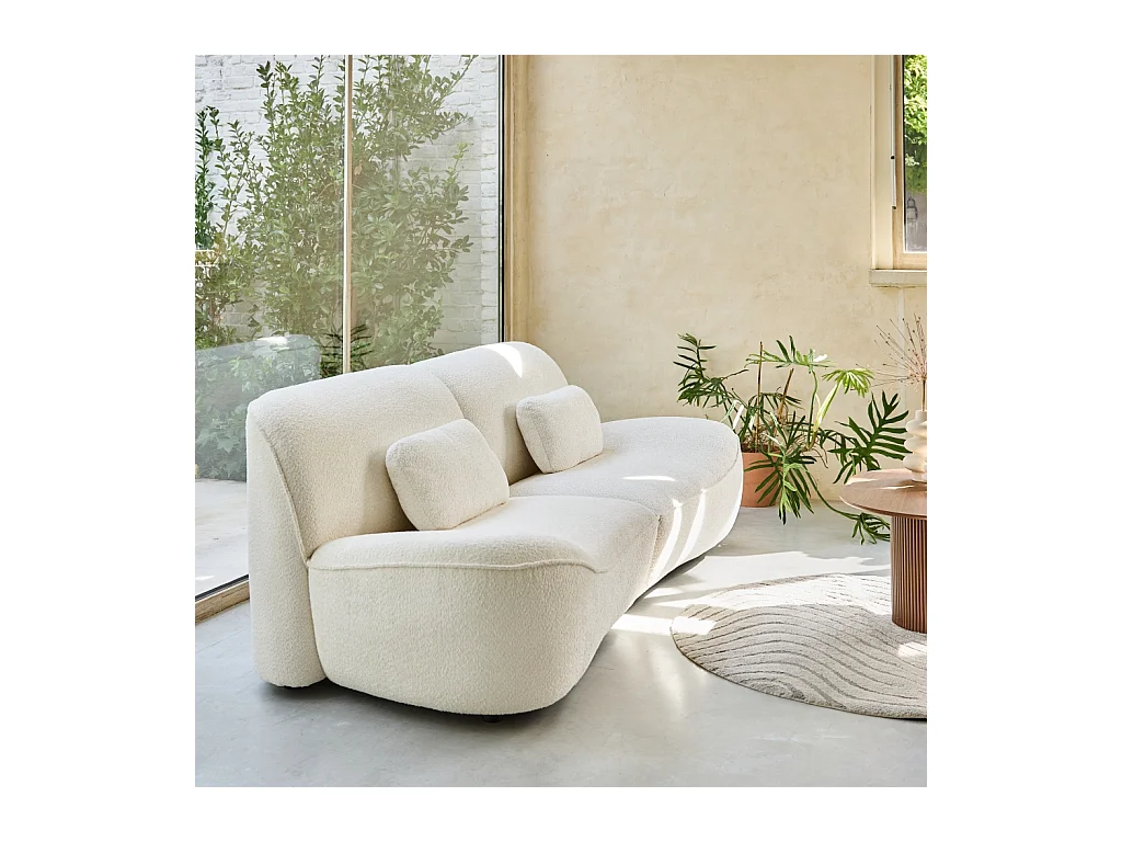 Divano in tessuto bouclé, 3 posti, crema