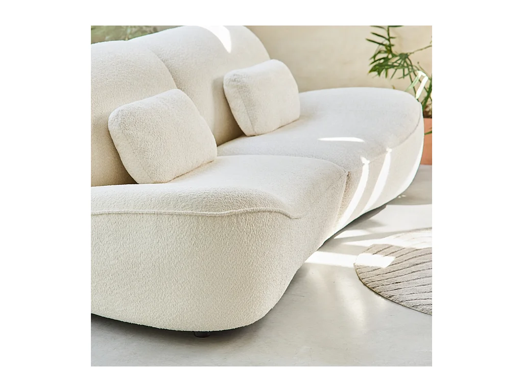 Divano in tessuto bouclé, 3 posti, crema