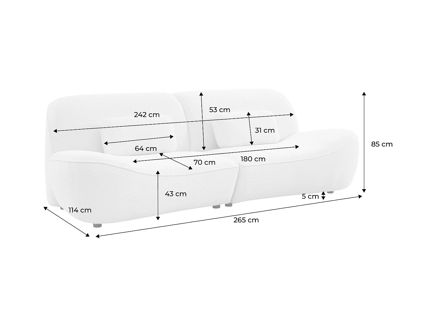 Divano in tessuto bouclé, 3 posti, crema
