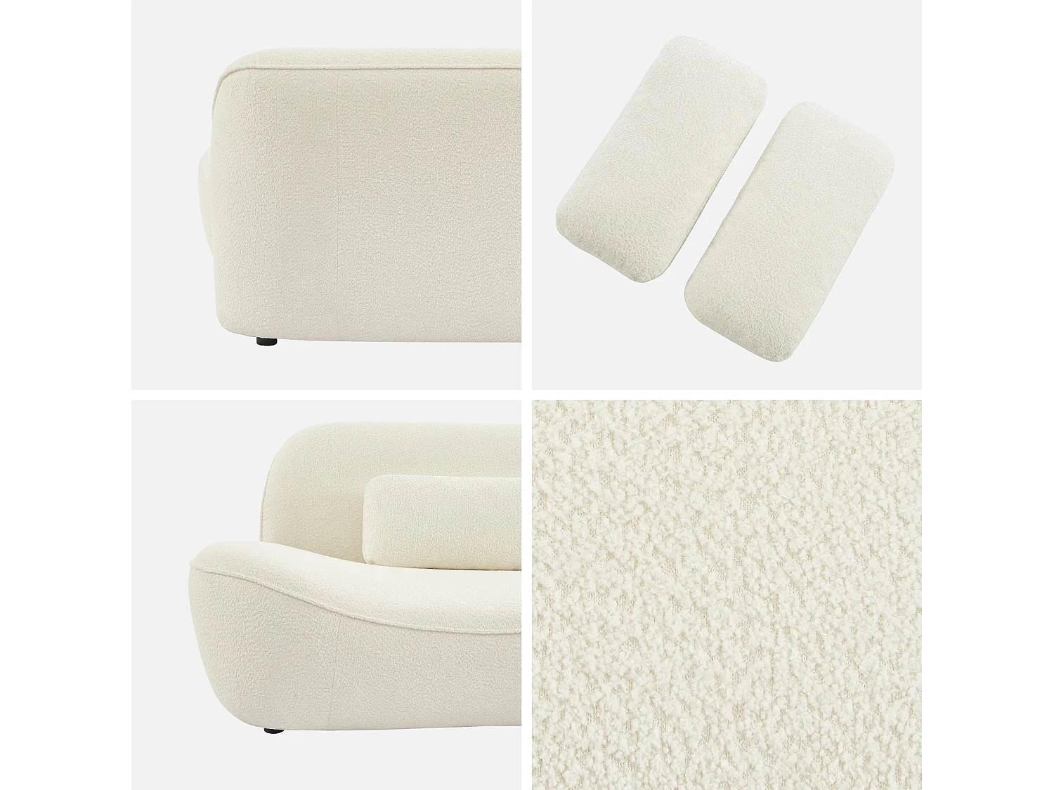 Canapé 3 places en bouclette blanche L 265 x P 114 x H 85cm - Nia