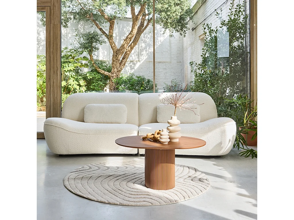 Canapé 3 places en bouclette blanche L 265 x P 114 x H 85cm - Nia