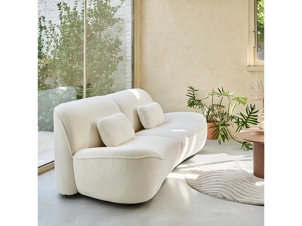 Canapé 3 places en bouclette blanche L 265 x P 114 x H 85cm - Nia
