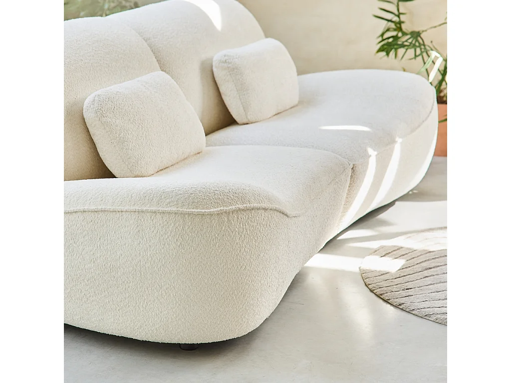 Canapé 3 places en bouclette blanche L 265 x P 114 x H 85cm - Nia