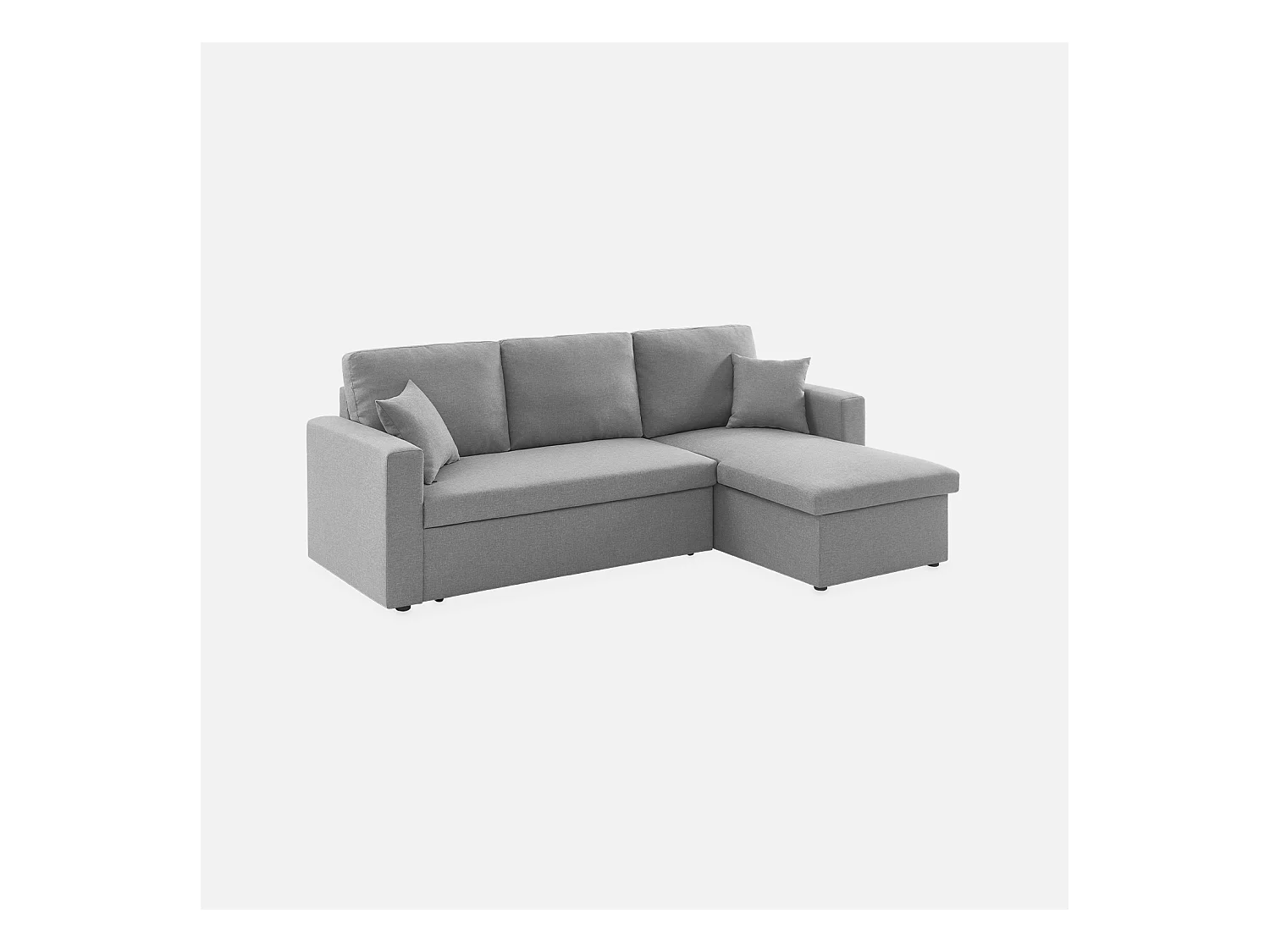 Canapé d'angle SMILE convertible réversible compact 3 places en tissu gris clair. L 213.5 x P 136.5 x H 83cm. avec coffre de rangement
