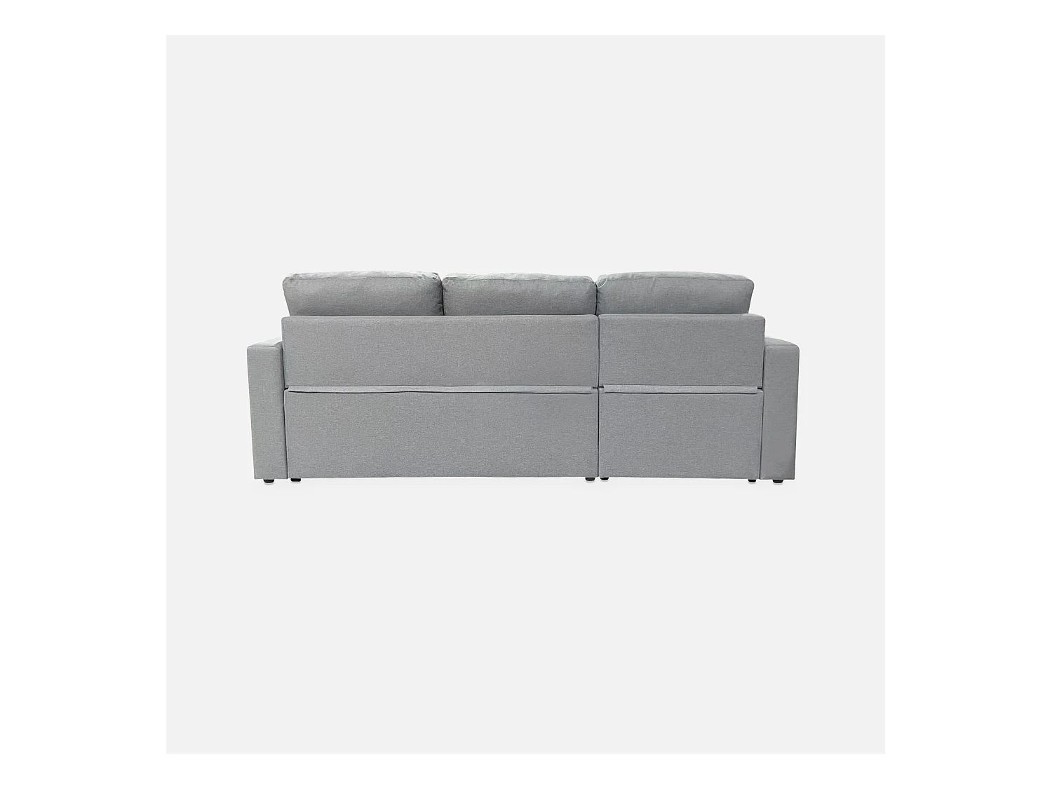 Canapé d'angle SMILE convertible réversible compact 3 places en tissu gris clair. L 213.5 x P 136.5 x H 83cm. avec coffre de rangement