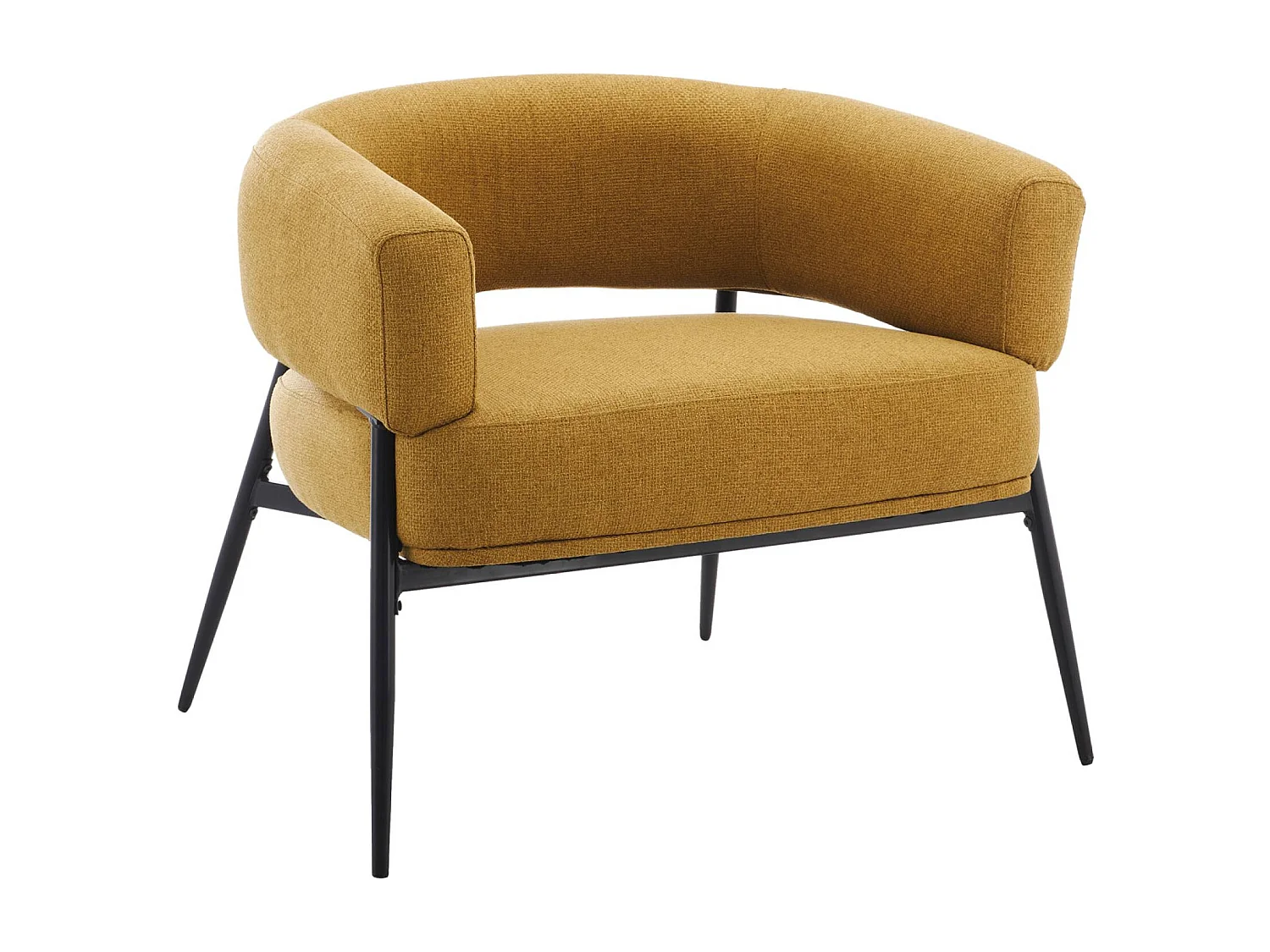 Fauteuil tissu moutarde dossier incurvé piétement métal L 81.5 x P 72.5 x H 69 cm - Cristo