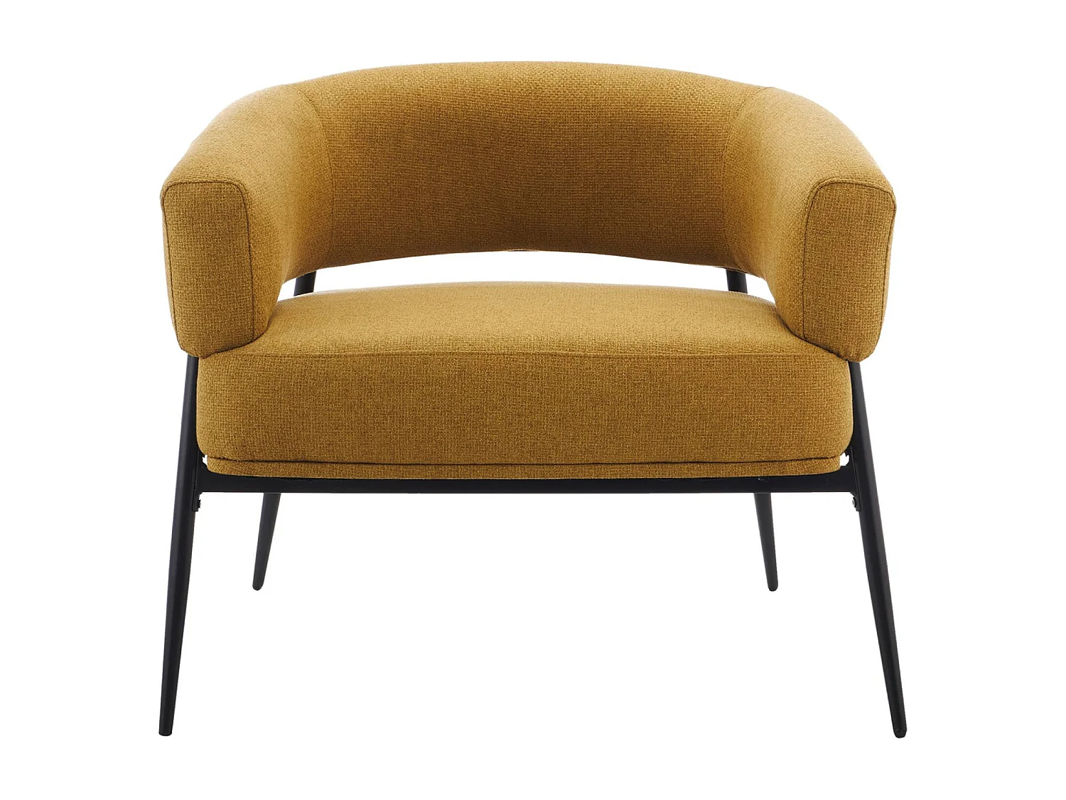 Fauteuil tissu moutarde dossier incurvé piétement métal L 81.5 x P 72.5 x H 69 cm - Cristo