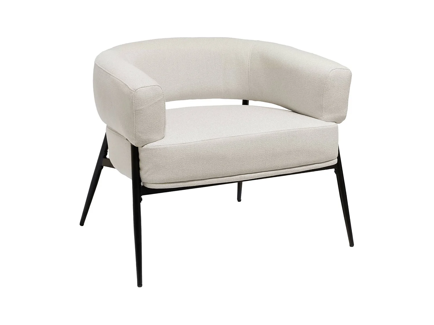 Sillón de tela con respaldo curvo y patas de metal blanco