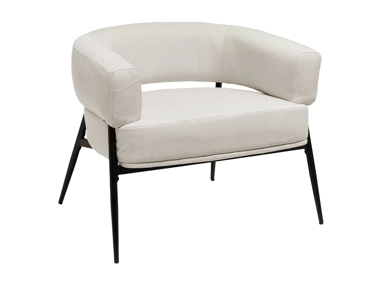 Fauteuil tissu blanc dossier incurvé piétement métal L 81.5 x P 72.5 x H 69 cm - Cristo