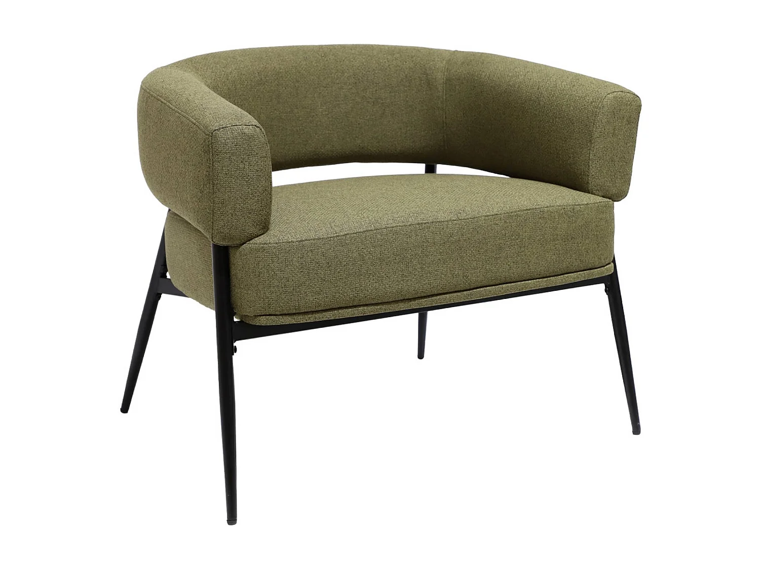 Fauteuil tissu kaki dossier incurvé piétement métal L 81.5 x P 72.5 x H 69 cm - Cristo