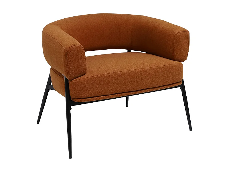 Fauteuil tissu terracotta dossier incurvé piétement métal L 81.5 x P 72.5 x H 69 cm - Cristo