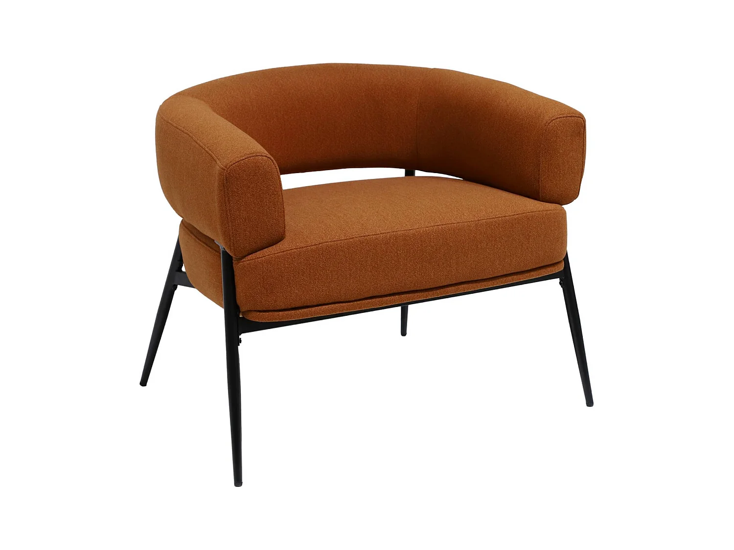 Sillón de tela con respaldo curvo y patas de metal terracotta