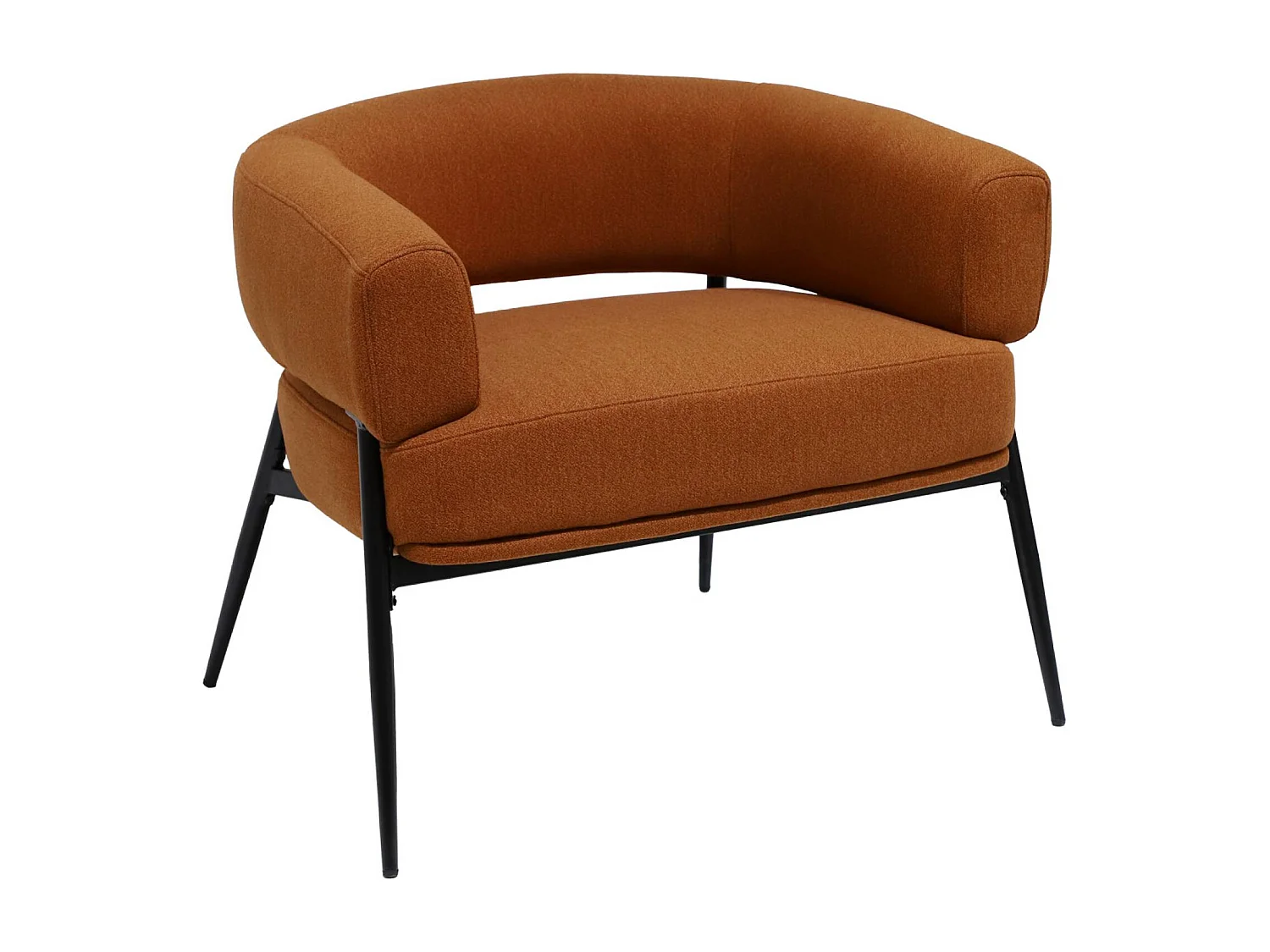 Sillón de tela con respaldo curvo y patas de metal terracotta