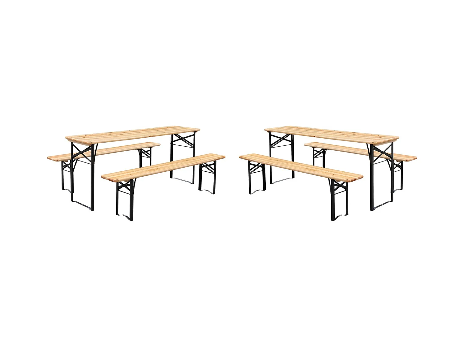 Set di 2 tavoli da ricevimento pieghevoli in legno di abete 2 panche,