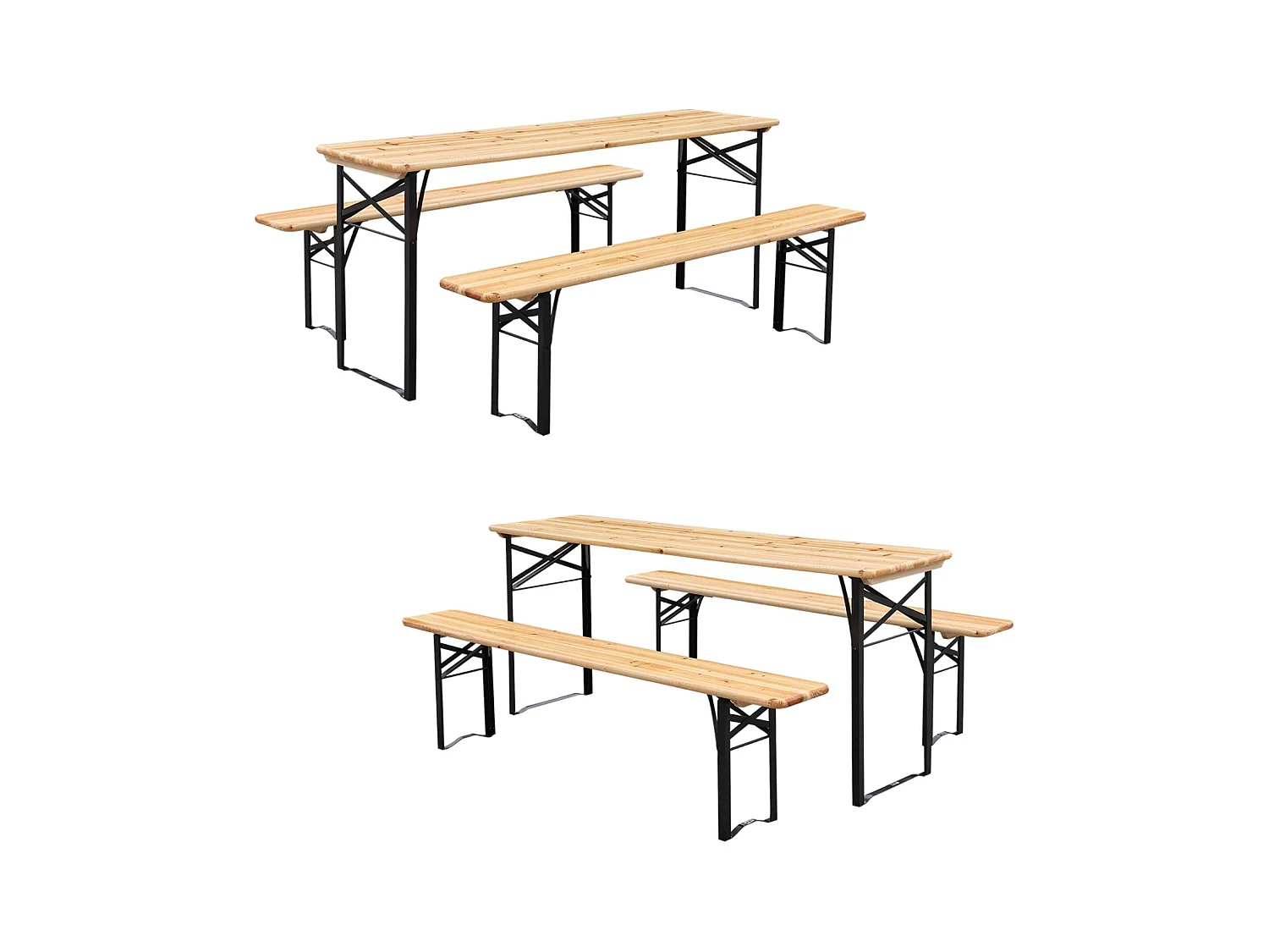 Set di 2 tavoli da ricevimento pieghevoli in legno di abete 2 panche,