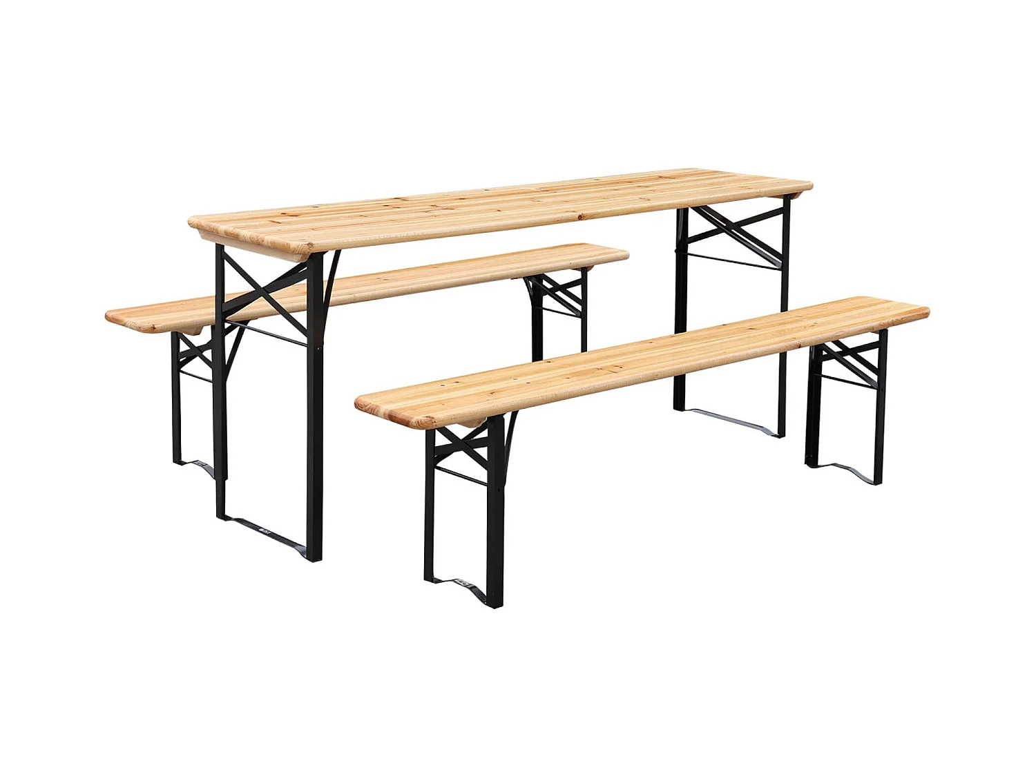 Set di 2 tavoli da ricevimento pieghevoli in legno di abete 2 panche,