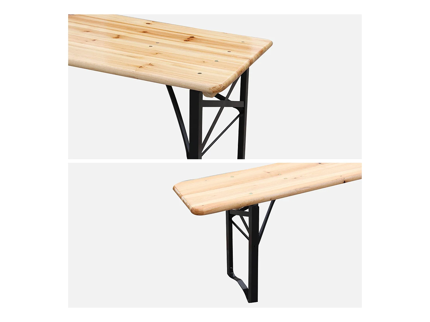 Set di 2 tavoli da ricevimento pieghevoli in legno di abete 2 panche,