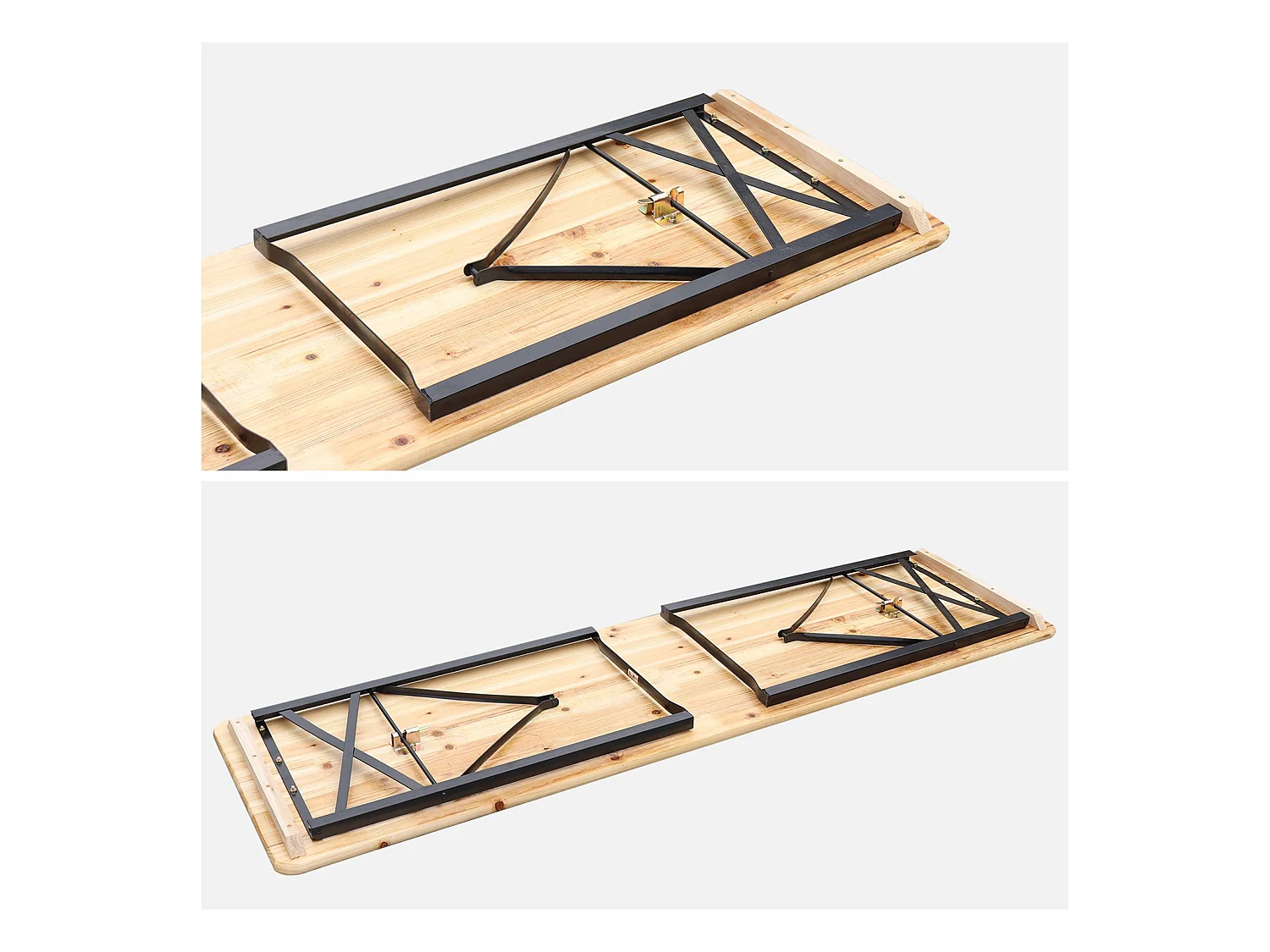 Set di 2 tavoli da ricevimento pieghevoli in legno di abete 2 panche,