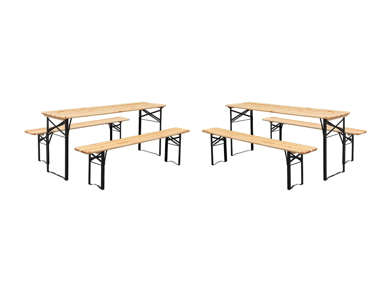 Mesa de recepción plegable madera de abeto 2 bancos, set de 2 natural