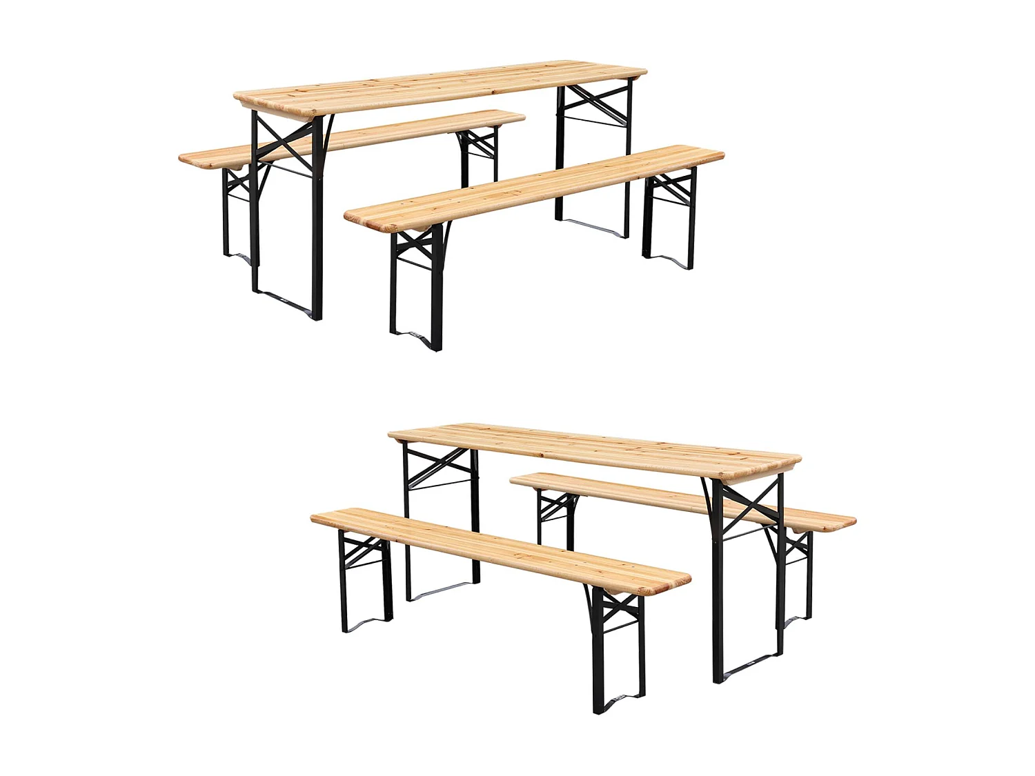 Mesa de recepción plegable madera de abeto 2 bancos, set de 2 natural