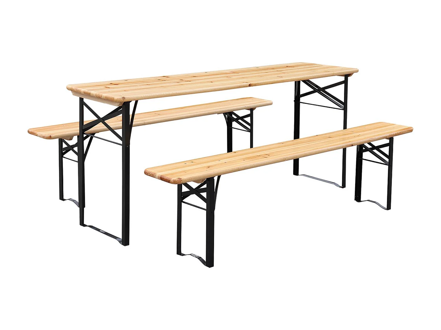 Mesa de recepción plegable madera de abeto 2 bancos, set de 2 natural