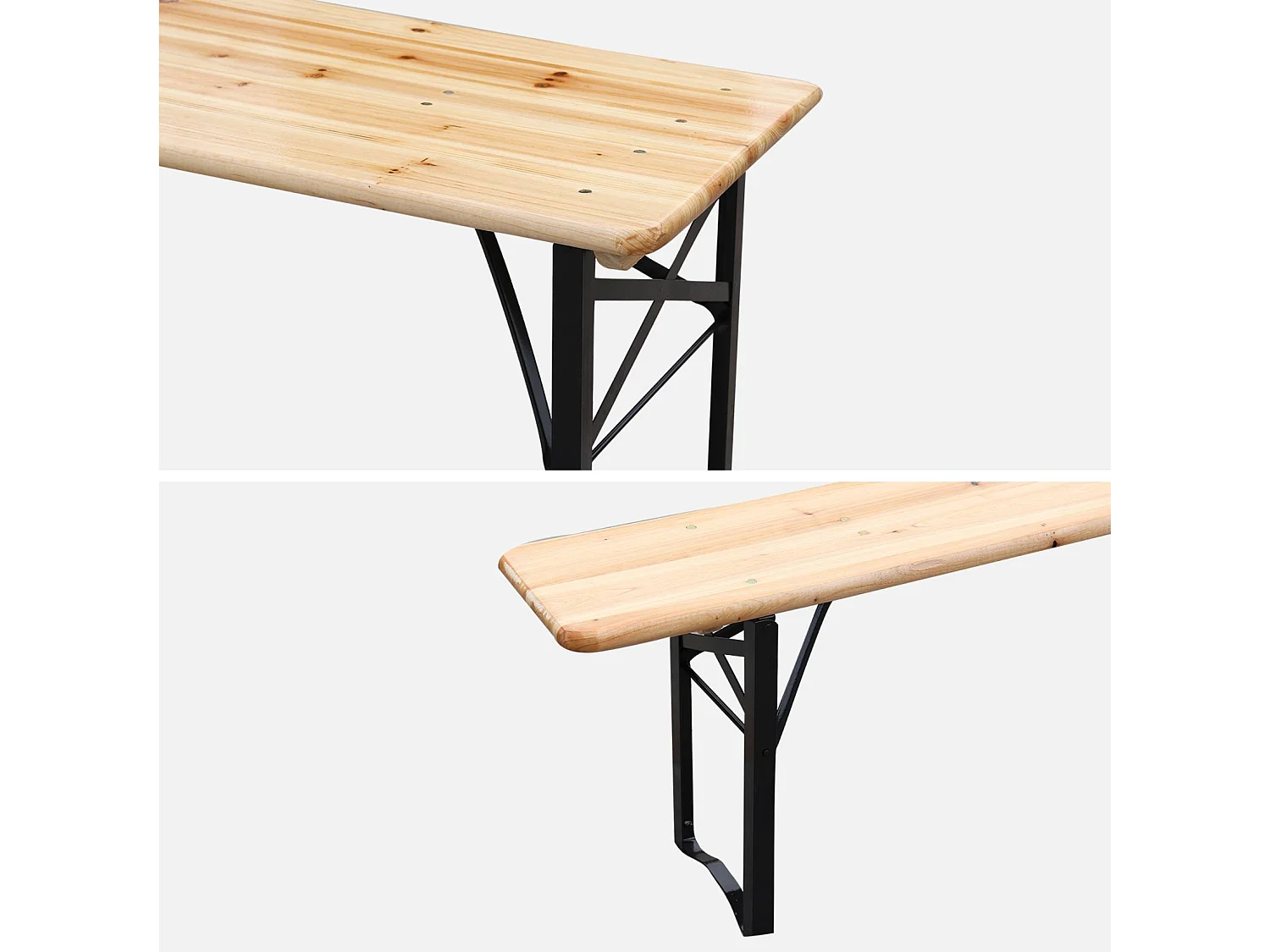 Mesa de recepción plegable madera de abeto 2 bancos, set de 2 natural