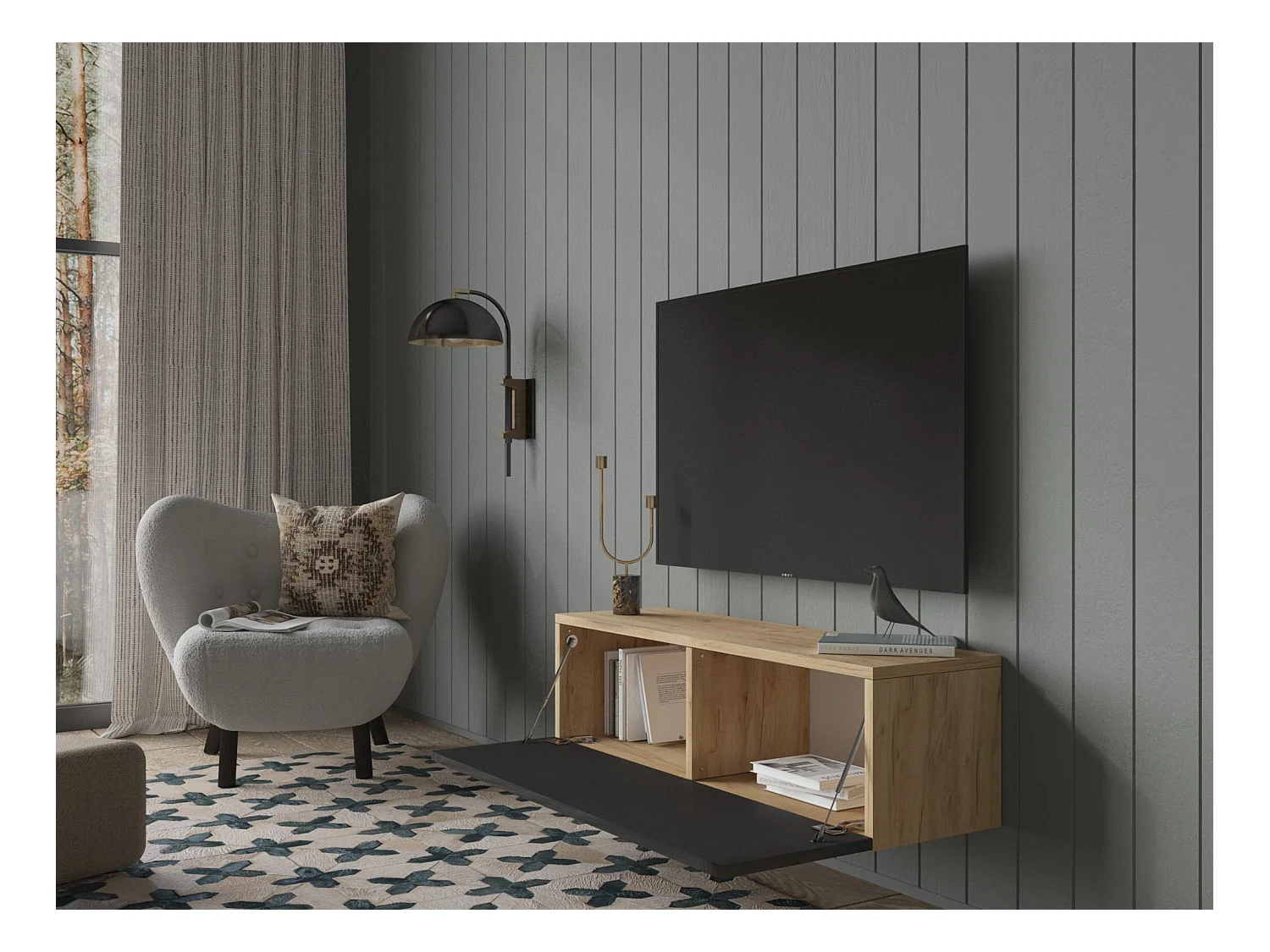 Meuble TV 105 cm 140 cm Banc Télé  Suspendu Banc Télévision Moderne Flottante pour Salon