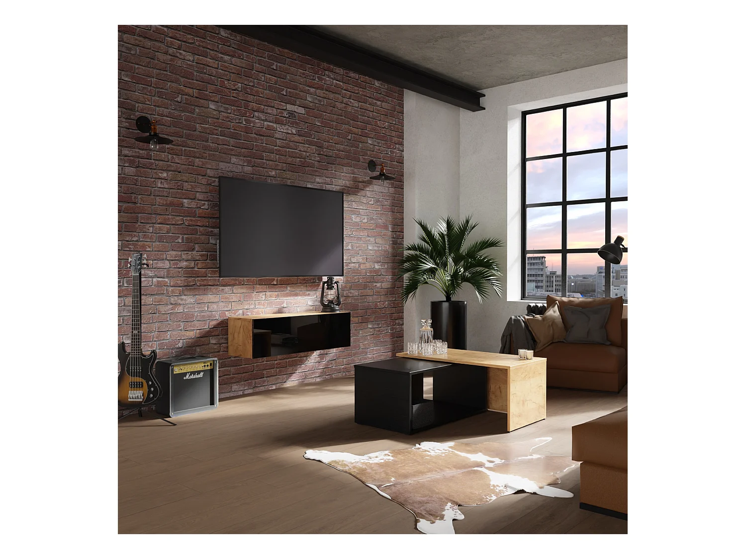 Meuble TV 105 cm 140 cm Banc Télé  Suspendu Banc Télévision Moderne Flottante pour Salon