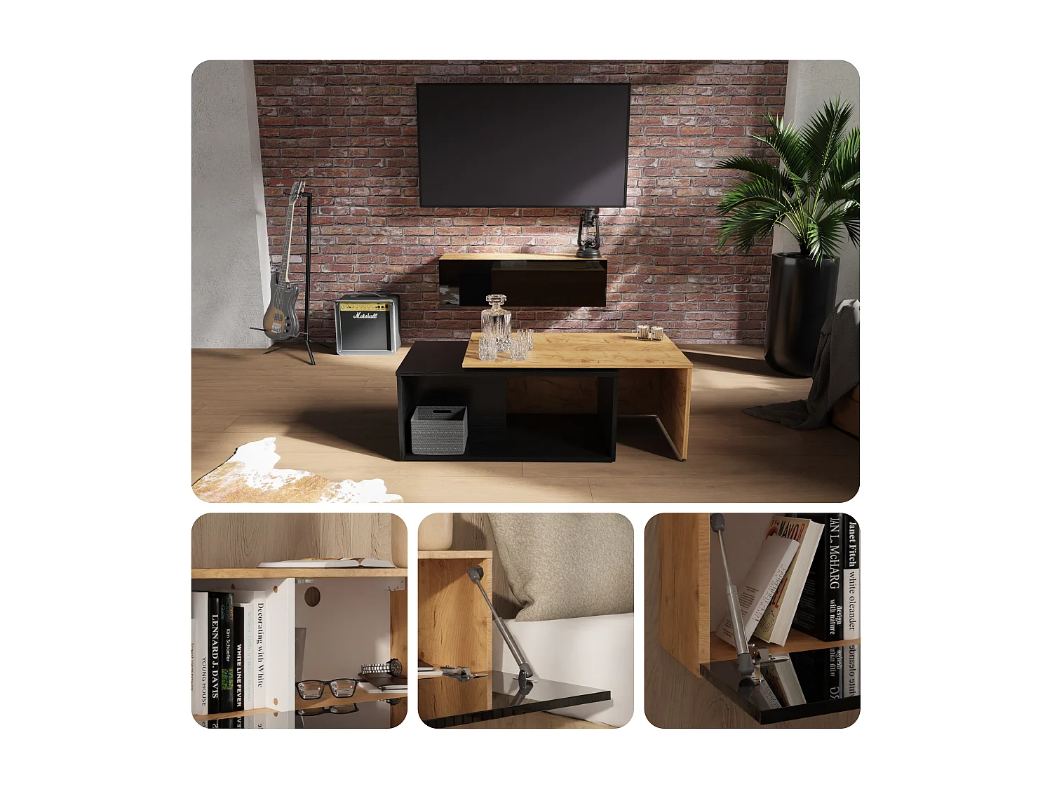 Meuble TV 105 cm 140 cm Banc Télé  Suspendu Banc Télévision Moderne Flottante pour Salon