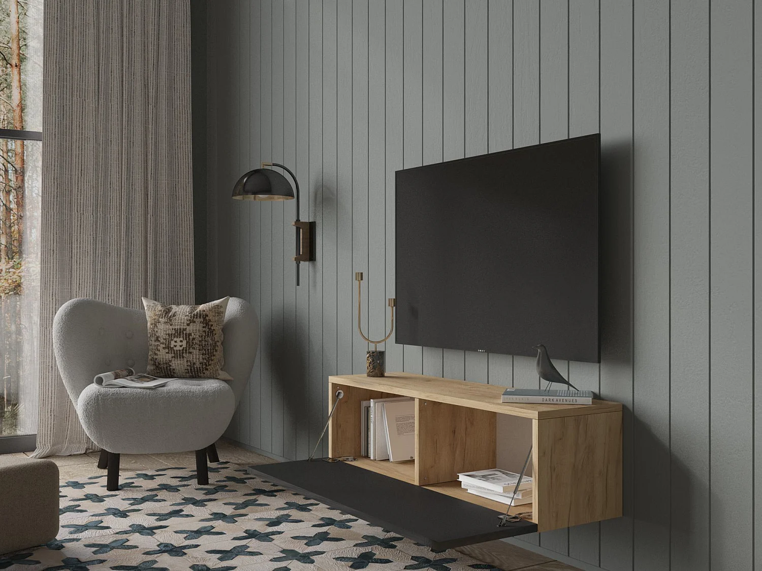 Meuble TV 105 cm 140 cm Banc Télé  Suspendu Banc Télévision Moderne Flottante pour Salon