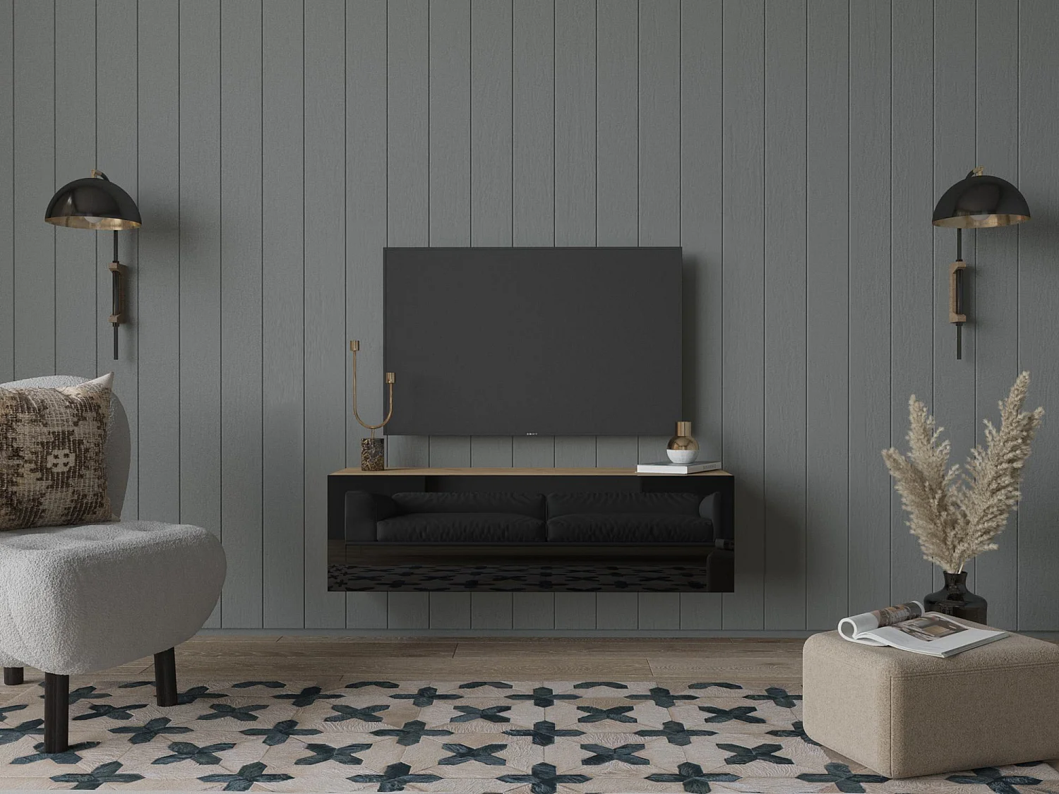 Meuble TV 105 cm 140 cm Banc Télé  Suspendu Banc Télévision Moderne Flottante pour Salon