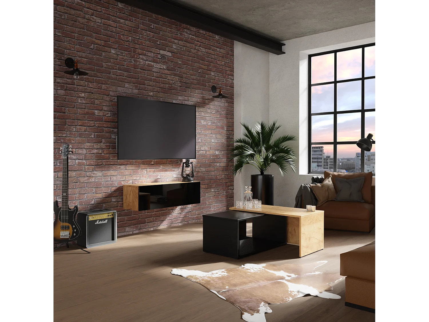 Meuble TV 105 cm 140 cm Banc Télé  Suspendu Banc Télévision Moderne Flottante pour Salon