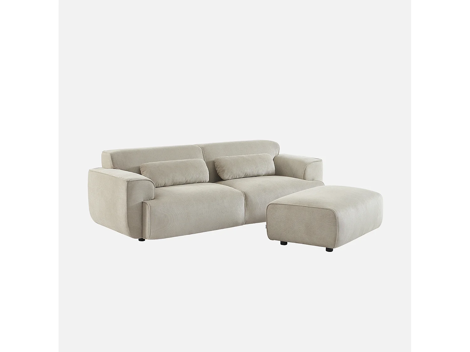 Pouf. module pour canapé. repose-pieds pour canapé 3 places en velours côtelé greige. L 102 x P 70 x H 41cm - Wallas