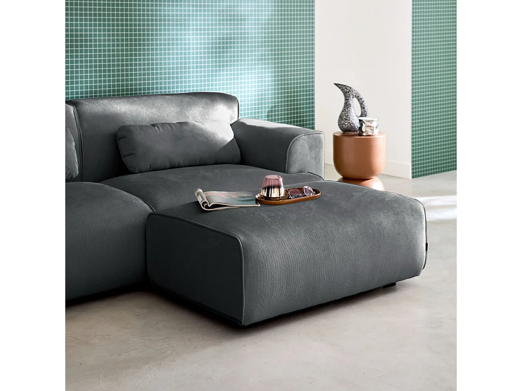 Pouf. module pour canapé. repose-pieds pour canapé 3 places en velours côtelé gris foncé. L 102 x P 70 x H 41cm - Wallas