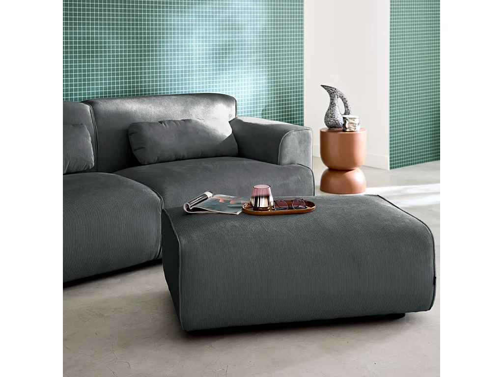 Pouf. module pour canapé. repose-pieds pour canapé 3 places en velours côtelé gris foncé. L 102 x P 70 x H 41cm - Wallas
