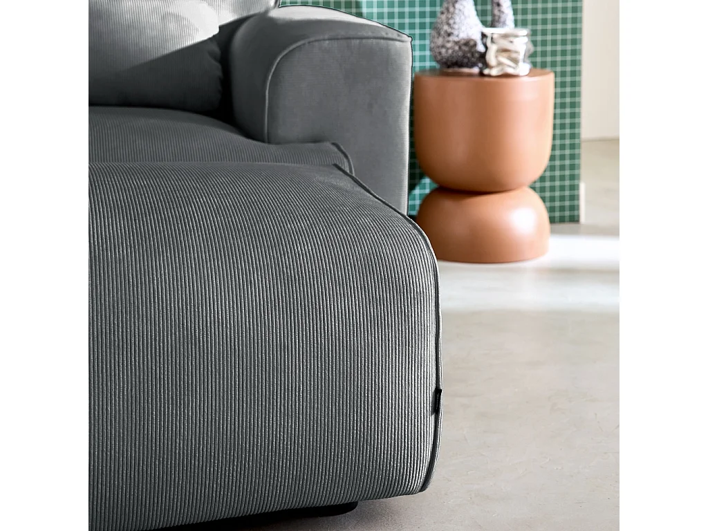 Pouf. module pour canapé. repose-pieds pour canapé 3 places en velours côtelé gris foncé. L 102 x P 70 x H 41cm - Wallas