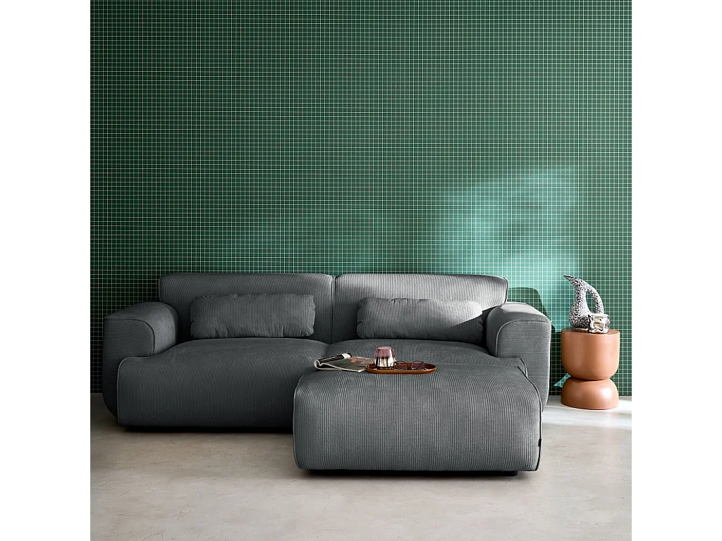 Pouf. module pour canapé. repose-pieds pour canapé 3 places en velours côtelé gris foncé. L 102 x P 70 x H 41cm - Wallas