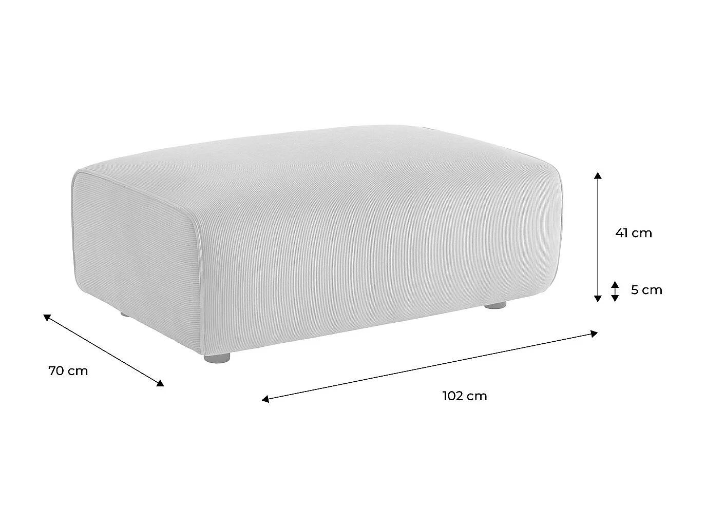 Pouf. module pour canapé. repose-pieds pour canapé 3 places en velours côtelé gris foncé. L 102 x P 70 x H 41cm - Wallas